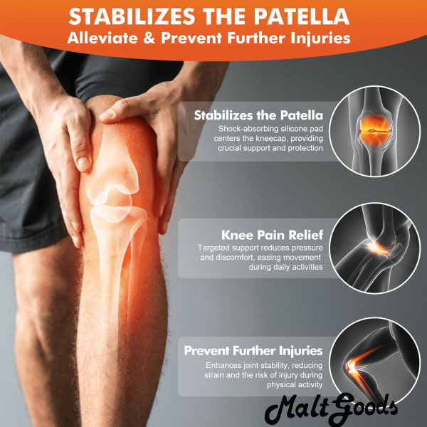 patella brace Malt Goods Knee Strap for Men and Women, Knee Pain Relief and Knee Support for Basketball, Running, Hiking, Jumpers Knee, Black