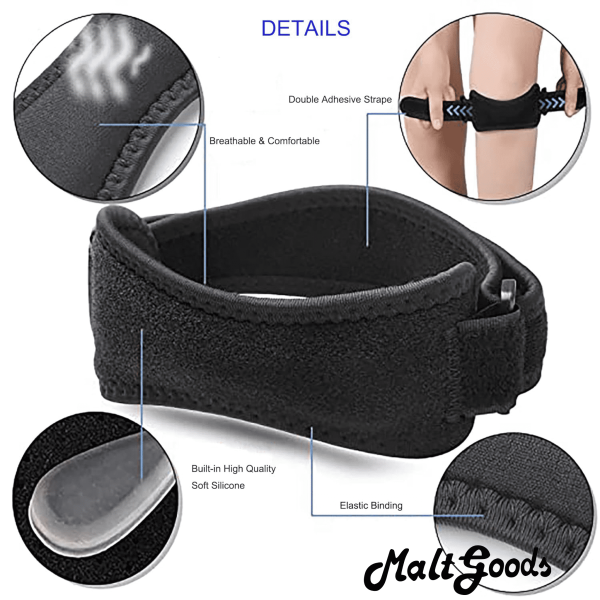 patella strap Malt Goods Knee Strap for Men and Women, Knee Pain Relief and Knee Support for Basketball, Running, Hiking, Jumpers Knee, Black